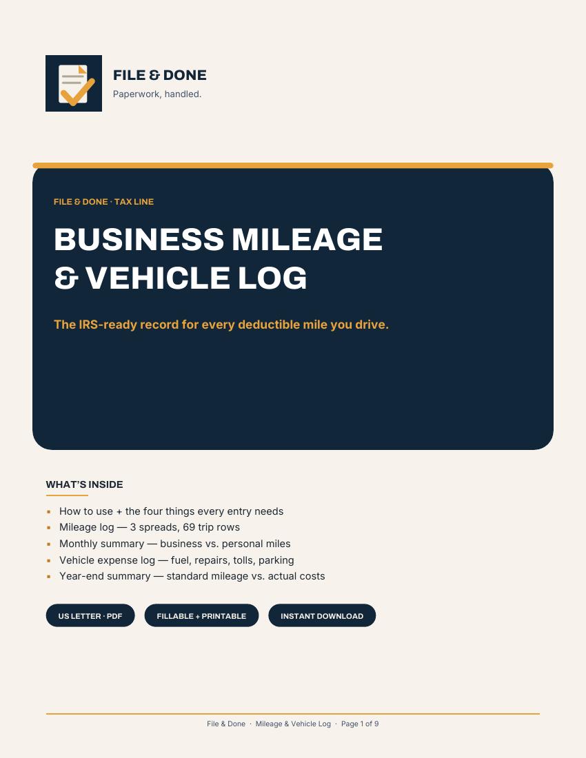 Business Mileage & Vehicle Log — cover