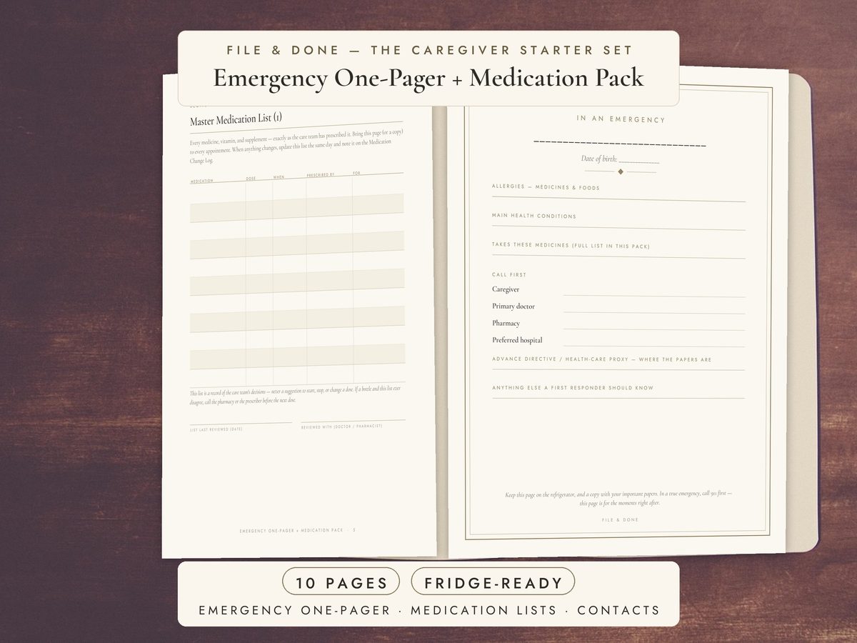 Caregiver Emergency One-Pager + Medication Pack — cover