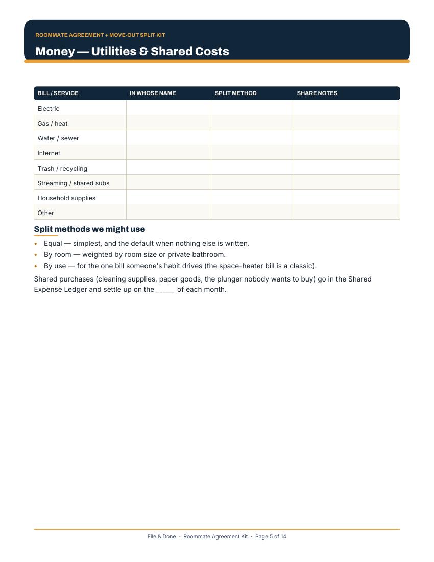 Roommate Agreement + Move-Out Split Kit — image 3
